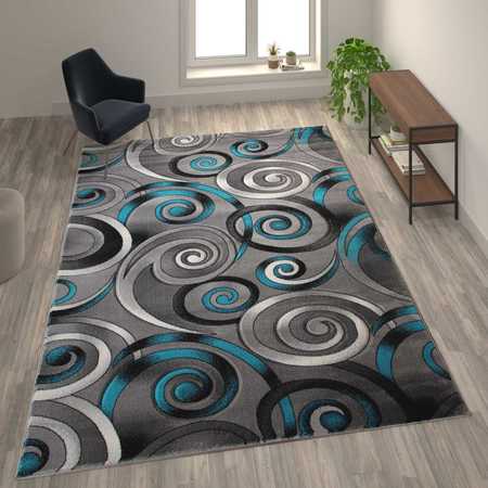 FLASH FURNITURE Turquoise 8' x 10' Modern Swirl Area Rug ACD-RG414-810-TQ-GG